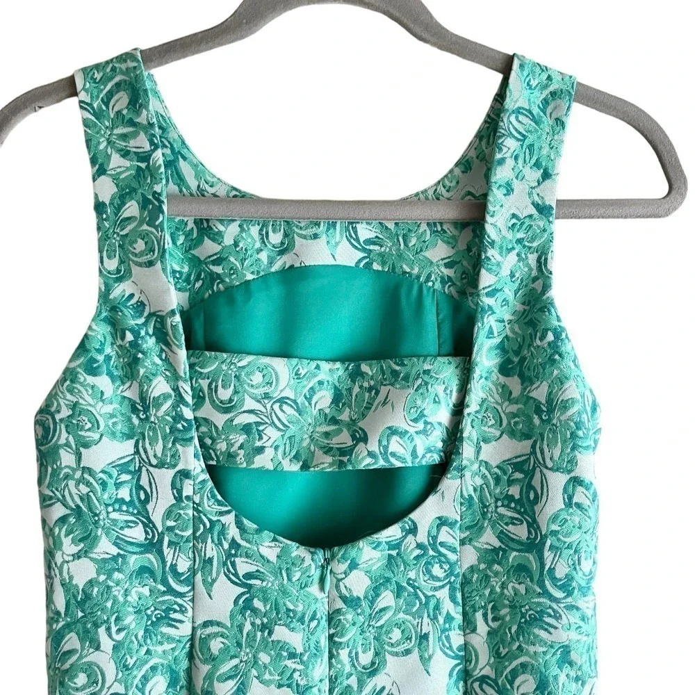 Yoana Baraschi Fit & Flare Jacquard‎ Cocktail Dress in Green Florals, Size 2